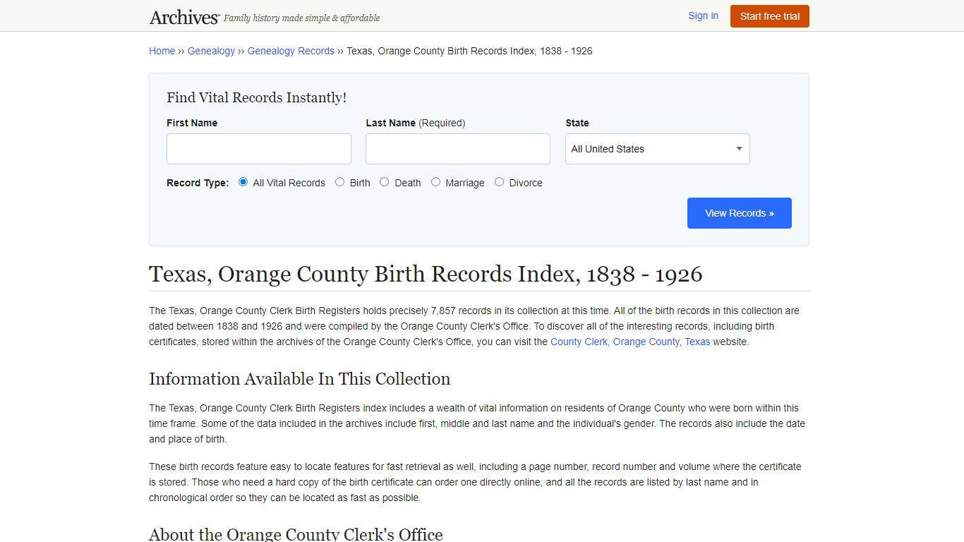 Texas, Orange County Birth Records | Search Collections ...